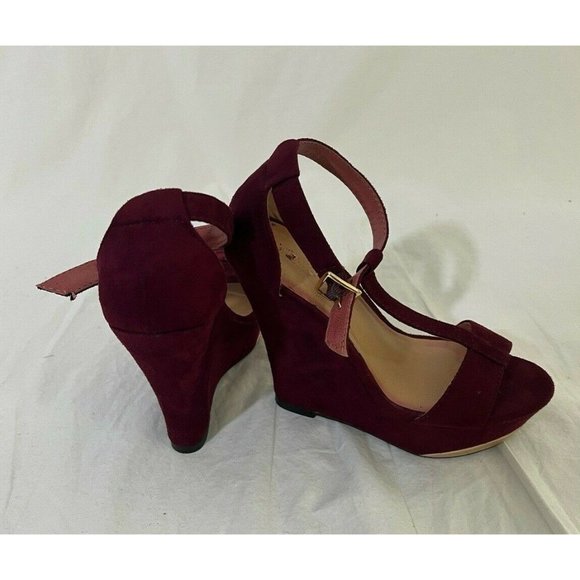 Xhilaration Women's Shoes Heels Wedge Red Wine T- Strap Open Toe Size 5.5 - Picture 11 of 12
